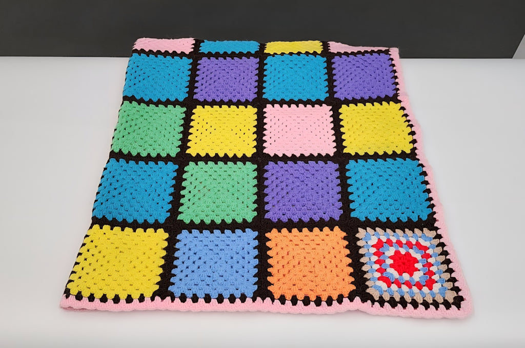 Mid-century modern hand knitted afghan blanket