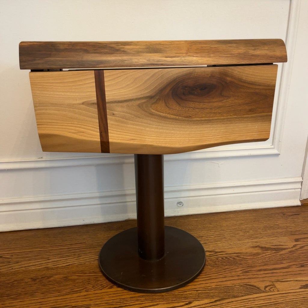 One-of-a-Kind Custom Solid Walnut Bedside Tables with Solid Steel Pedestal Bases