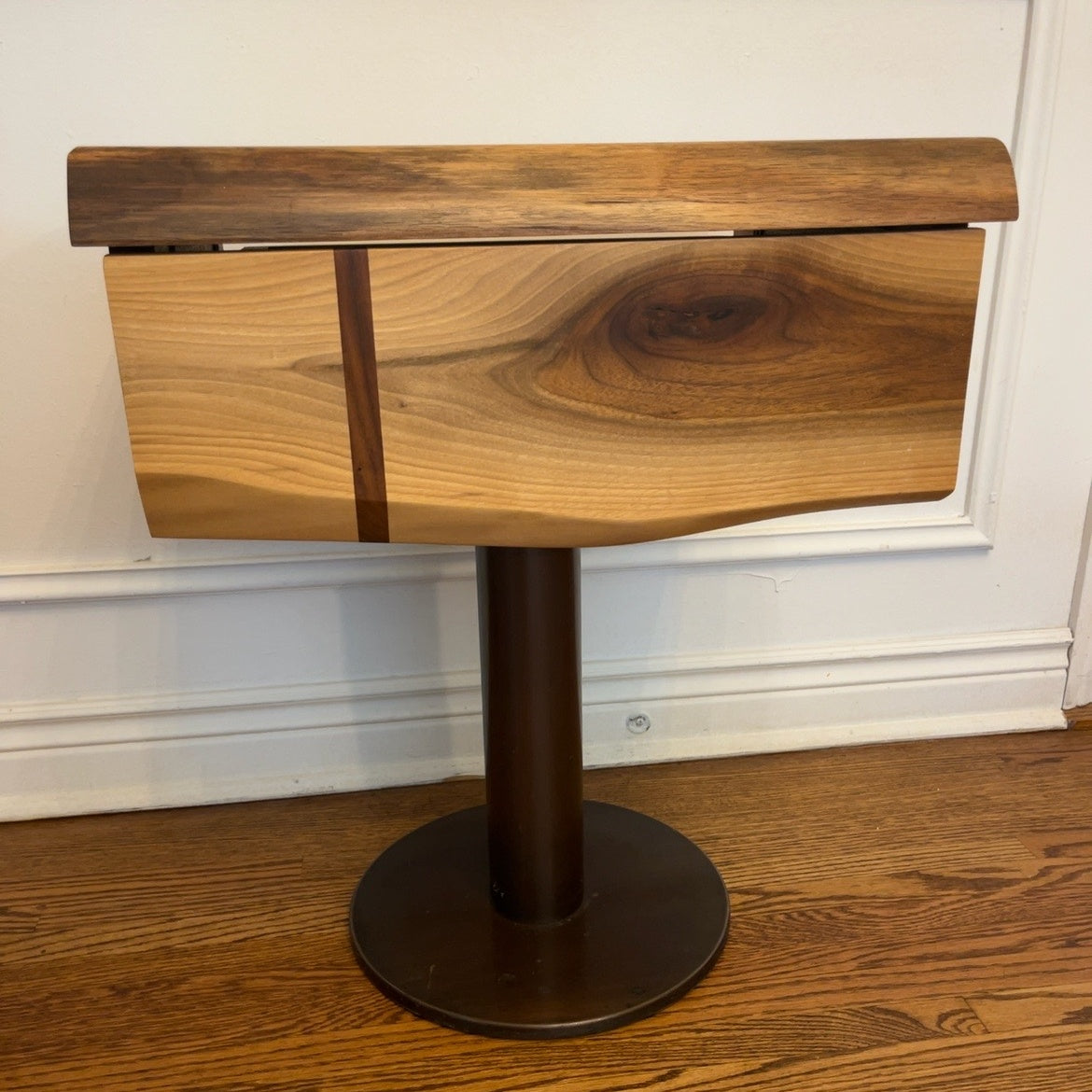 One-of-a-Kind Custom Solid Walnut Bedside Tables with Solid Steel Pedestal Bases