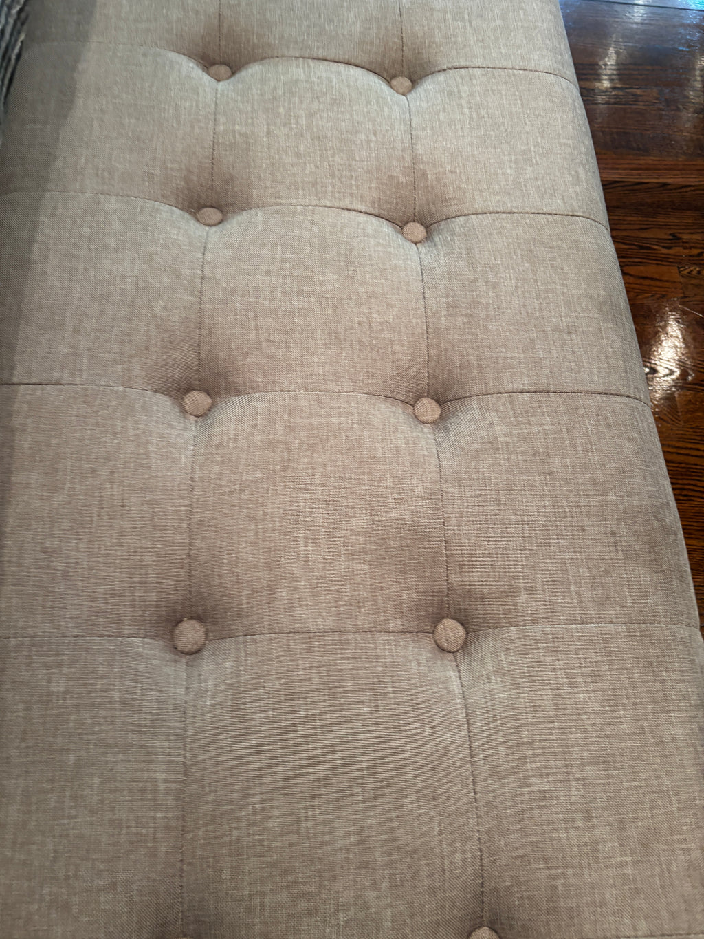 Tufted Storage Ottoman Bench - Beige / Cream Fabric