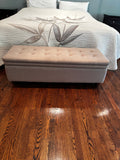 Tufted Storage Ottoman Bench - Beige / Cream Fabric