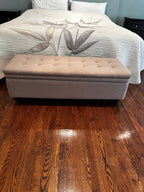 Tufted Storage Ottoman Bench - Beige / Cream Fabric
