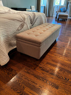 Tufted Storage Ottoman Bench - Beige / Cream Fabric