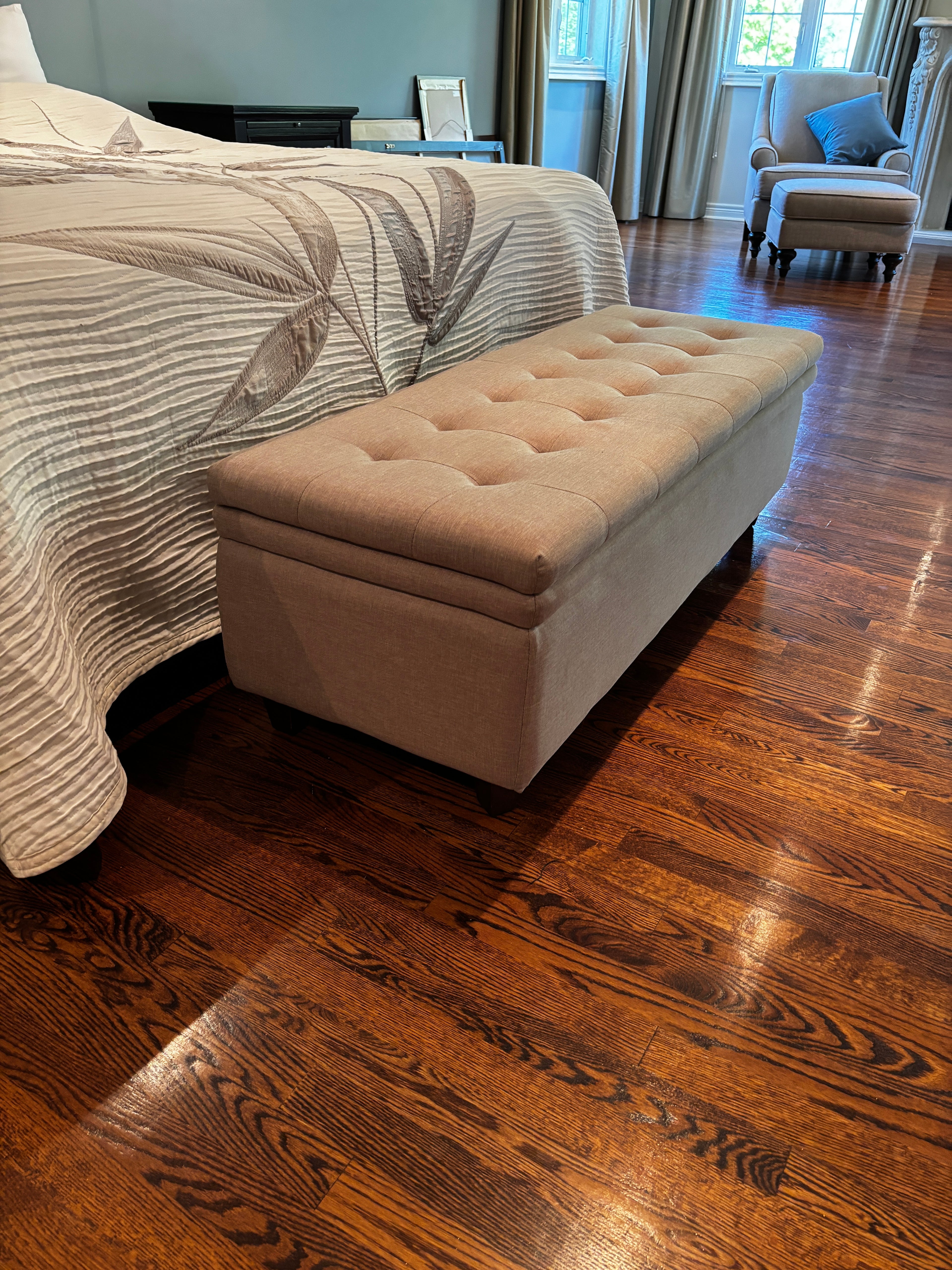 Tufted Storage Ottoman Bench - Beige / Cream Fabric