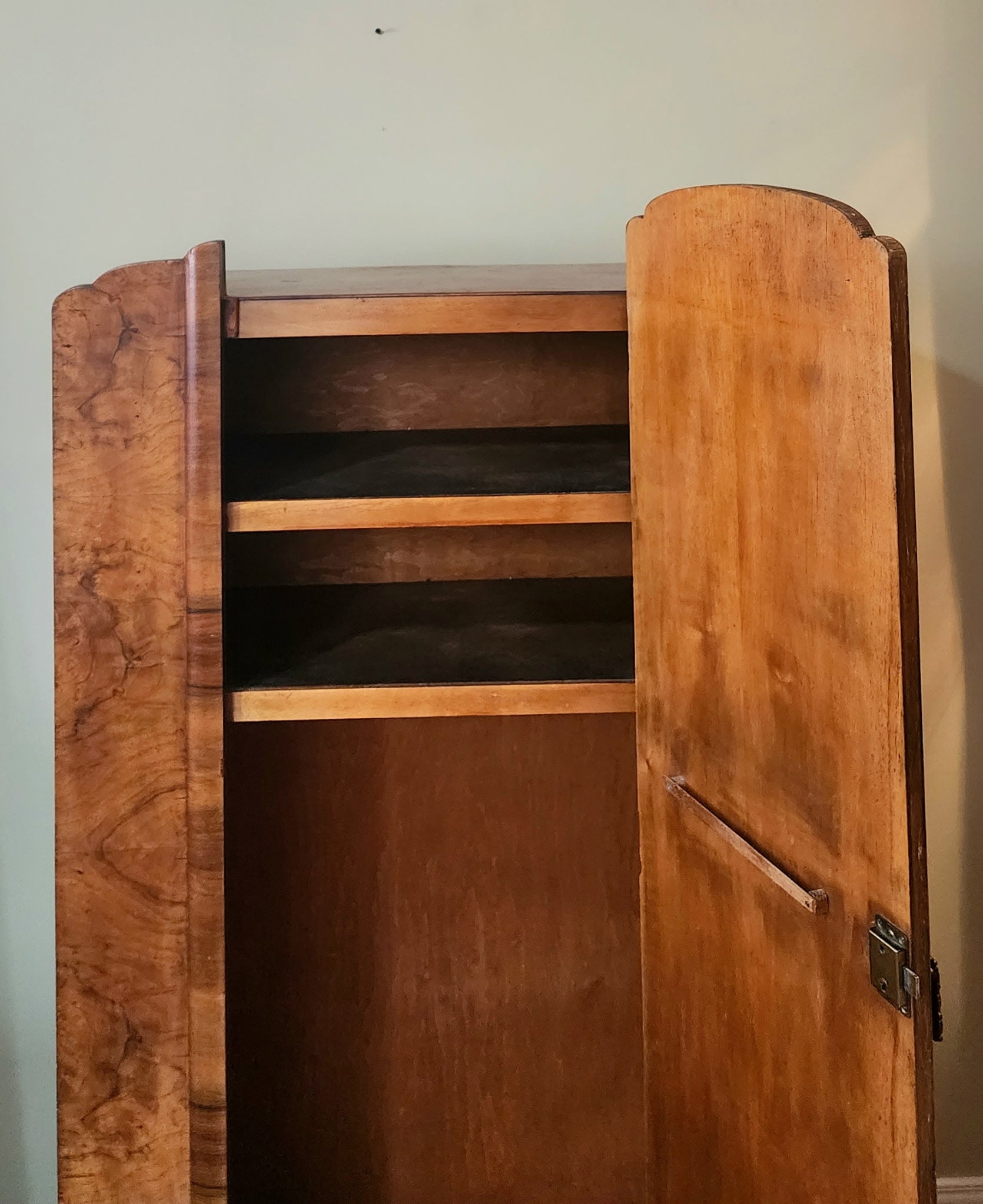 Art deco burled maple petite armoire