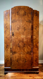Art deco burled maple petite armoire