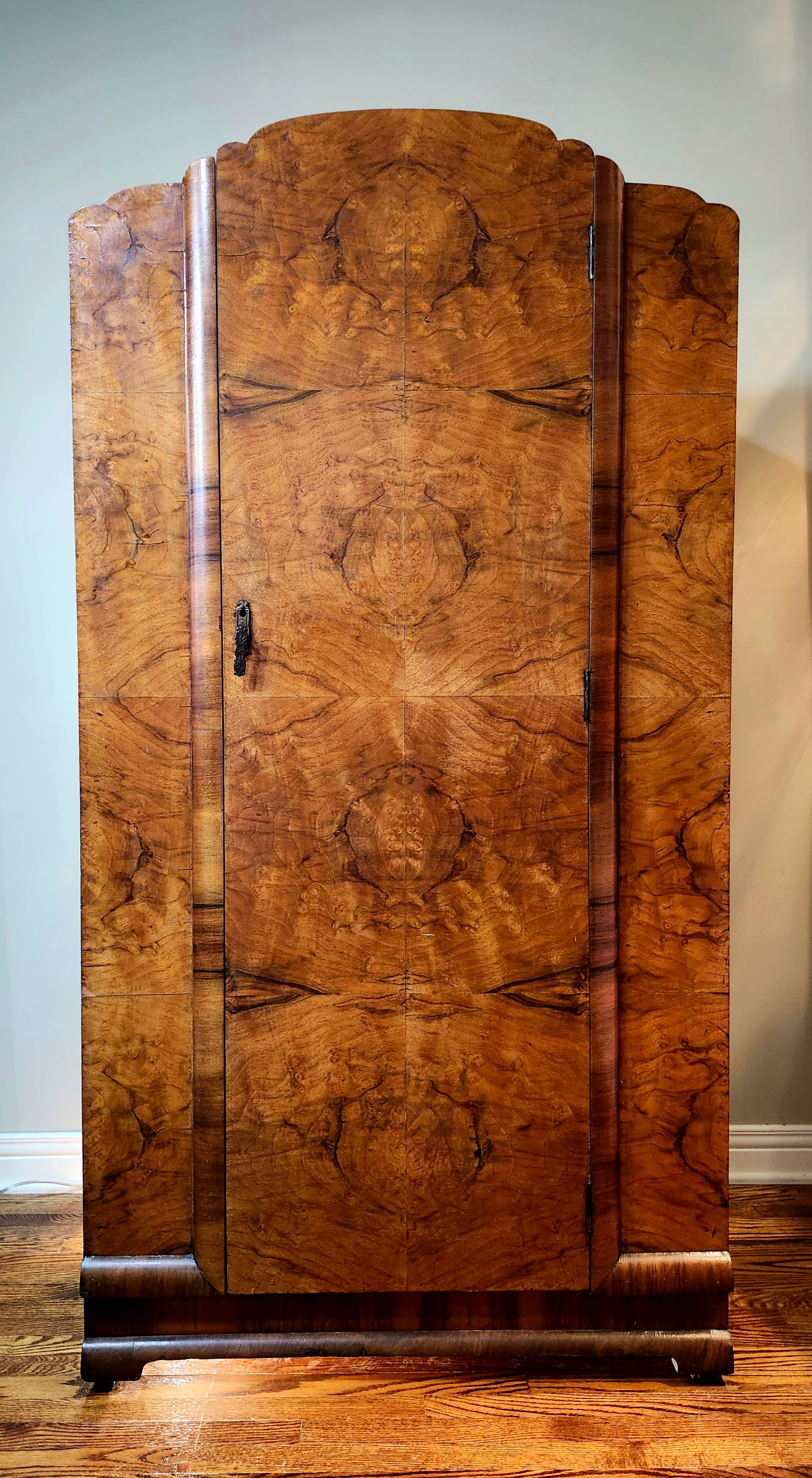 Art deco burled maple petite armoire