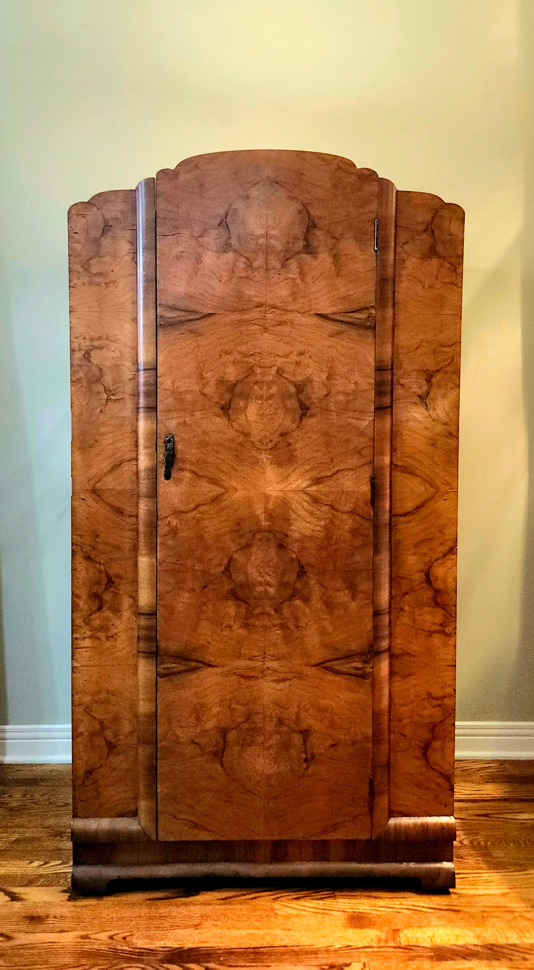 Art deco burled maple petite armoire
