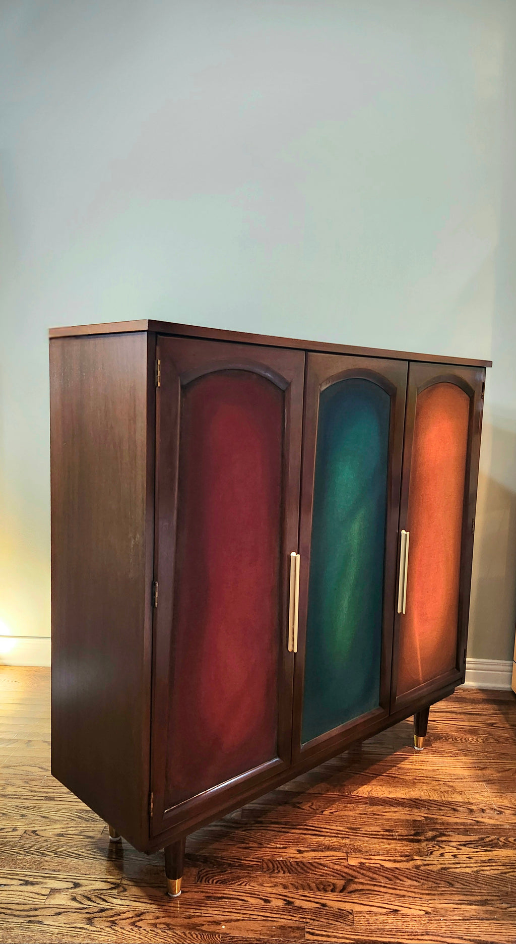 Mid-century modern unique Bauhaus movement inspired walnut cabinet
