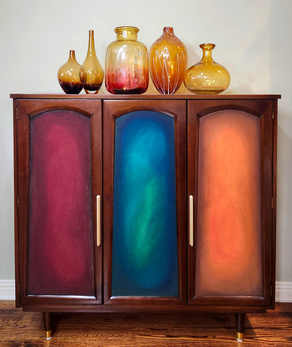 Mid-century modern unique Bauhaus movement inspired walnut cabinet