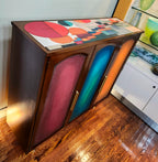 Mid-century modern unique Bauhaus movement inspired walnut cabinet