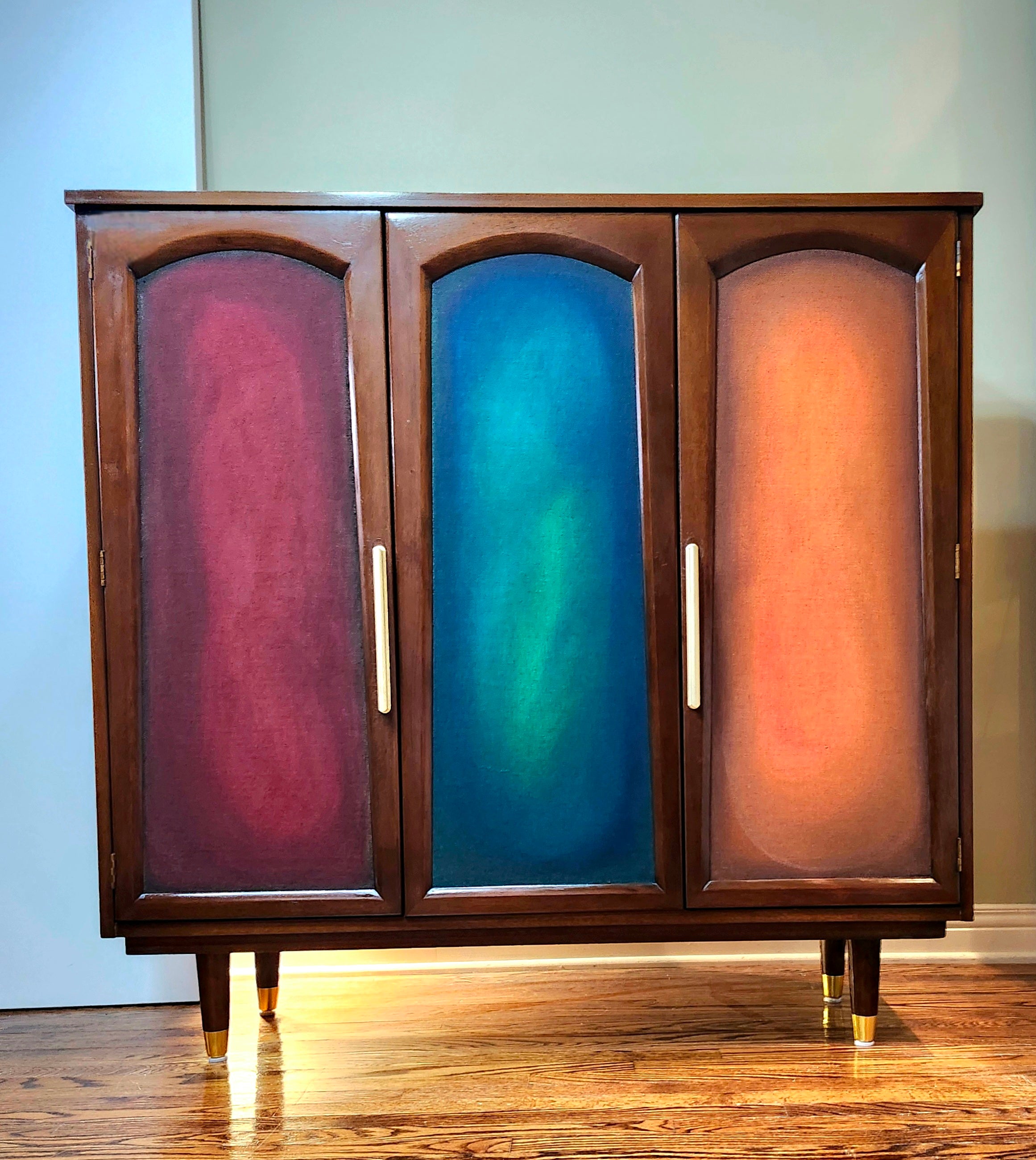 Mid-century modern unique Bauhaus movement inspired walnut cabinet