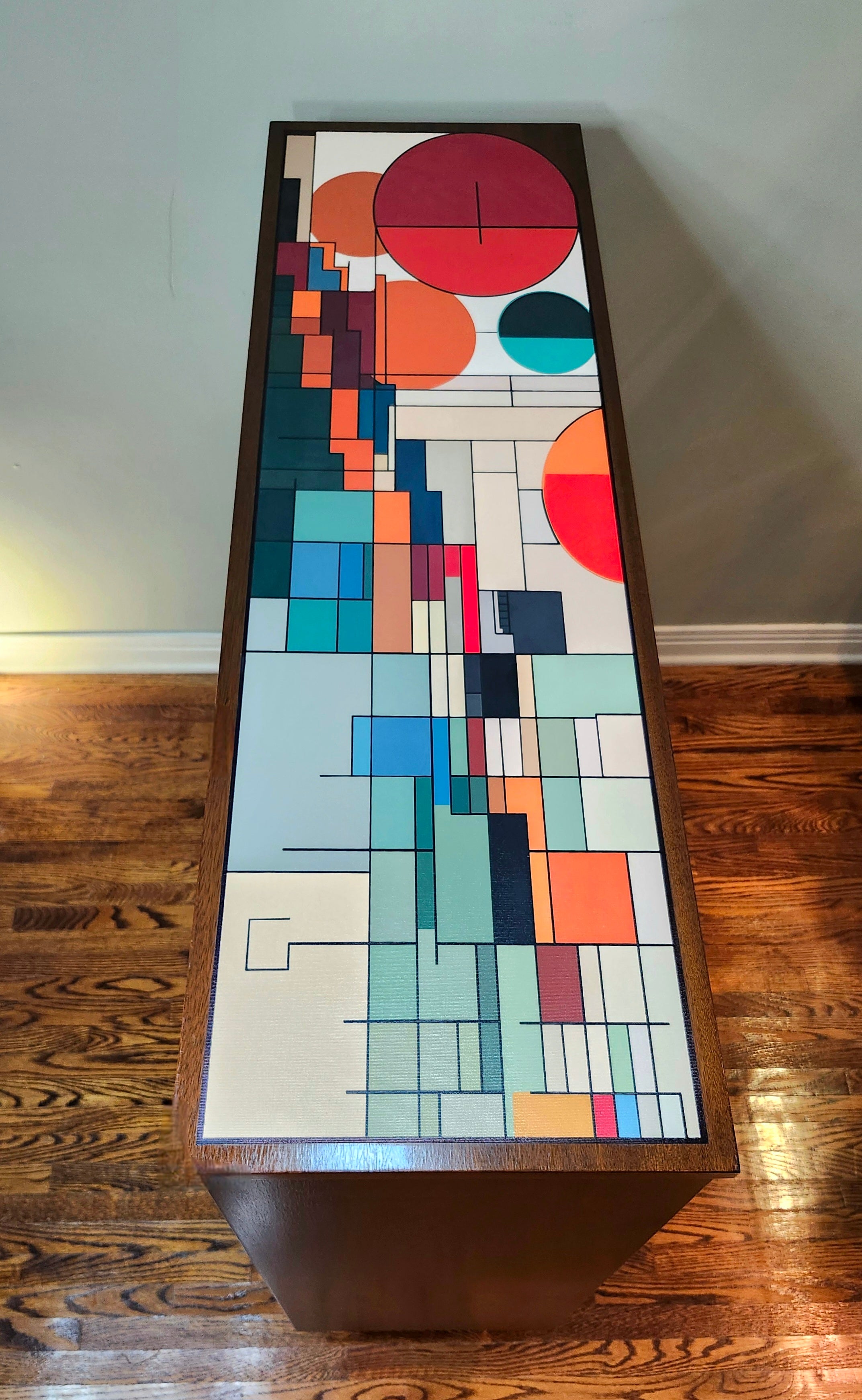 Mid-century modern unique Bauhaus movement inspired walnut cabinet