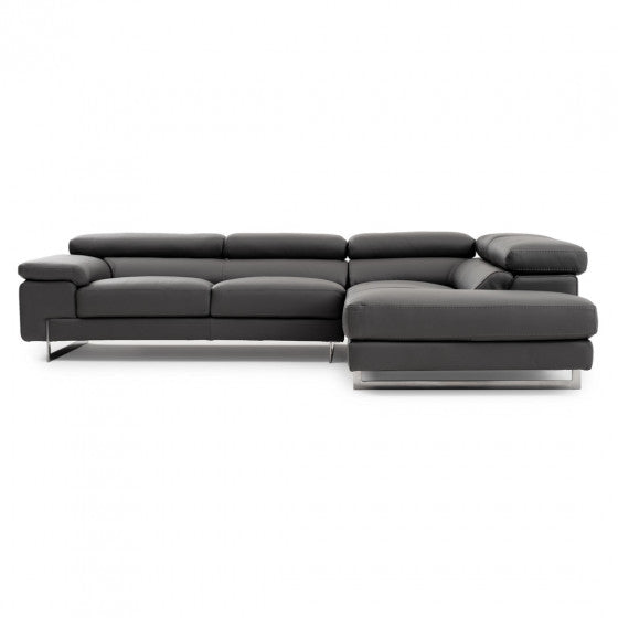 Waller dark grey leather sectional sofa (open box)