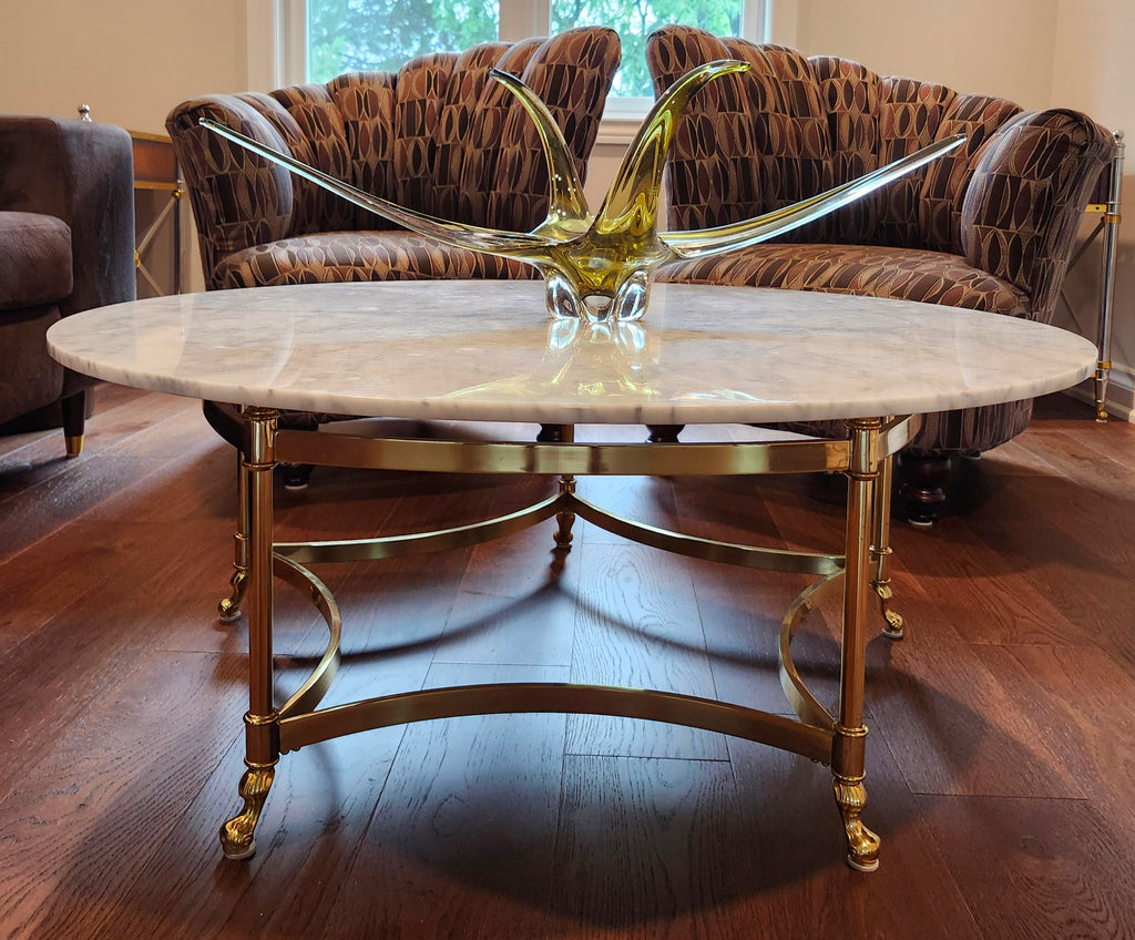 Magnificent rare La Barge solid brass & real marble coffee table