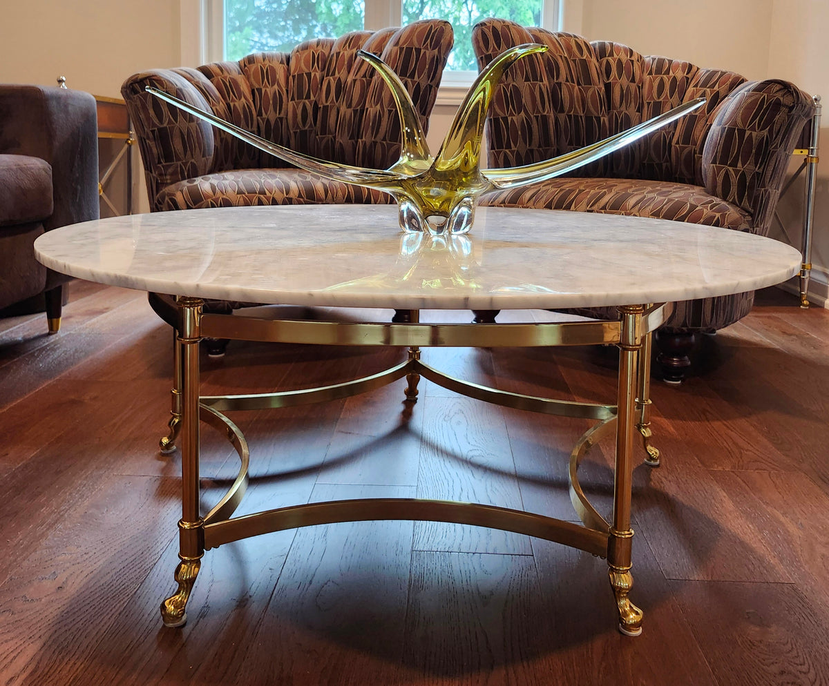 Magnificent rare La Barge solid brass & real marble coffee table