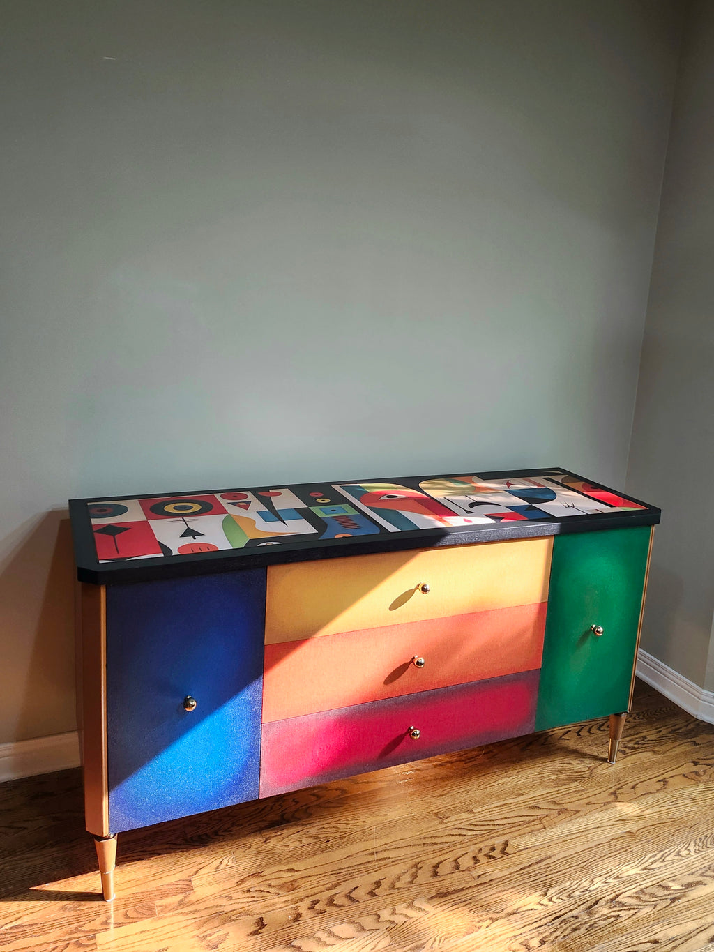 Mid-century modern unique Cubism inspired dresser
