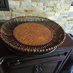 Woven Rattan & Wood Serving Tray/Lazy Susan