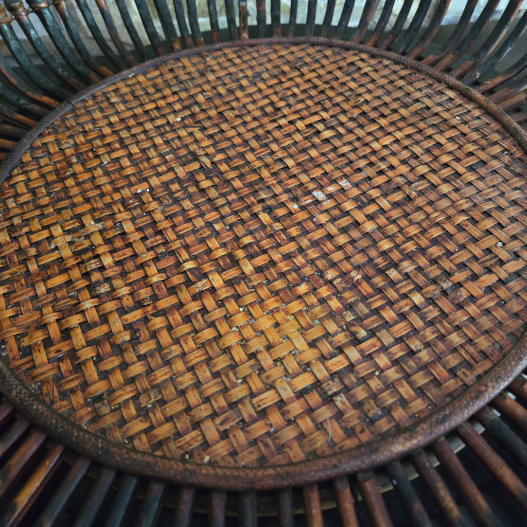 Woven Rattan & Wood Serving Tray/Lazy Susan