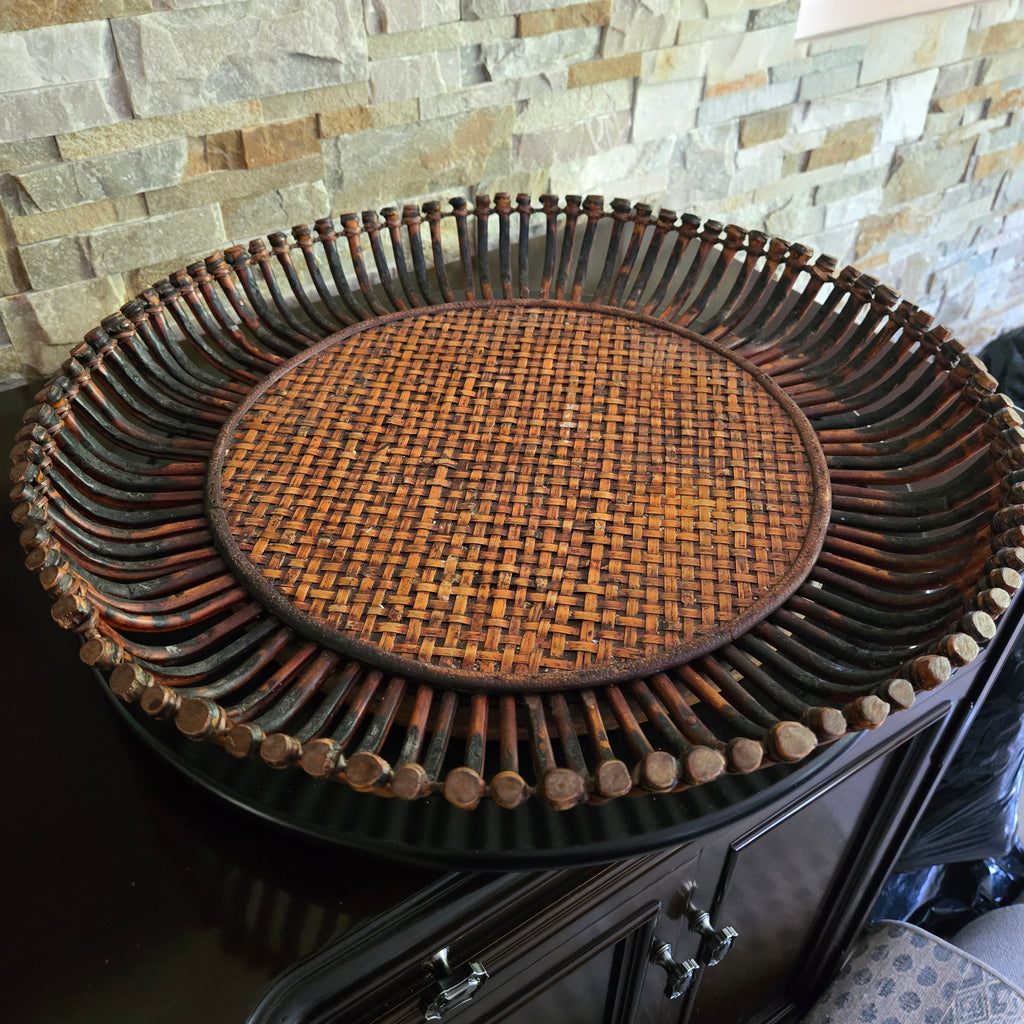 Woven Rattan & Wood Serving Tray/Lazy Susan