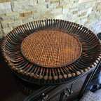 Woven Rattan & Wood Serving Tray/Lazy Susan