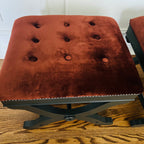 Pair of Rust Velvet Tufted X-Base Benches / Stools