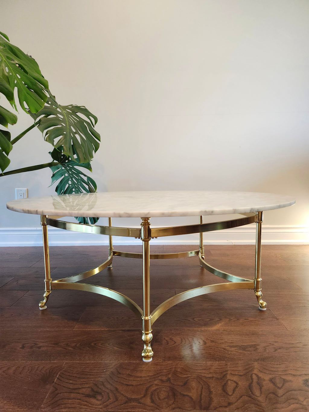 Magnificent rare Labarge solid brass & real marble coffee table
