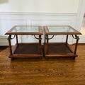 Pair of Vintage Cane & Glass End Tables with Brass Detail