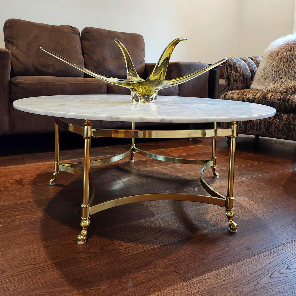 Magnificent rare La Barge solid brass & real marble coffee table