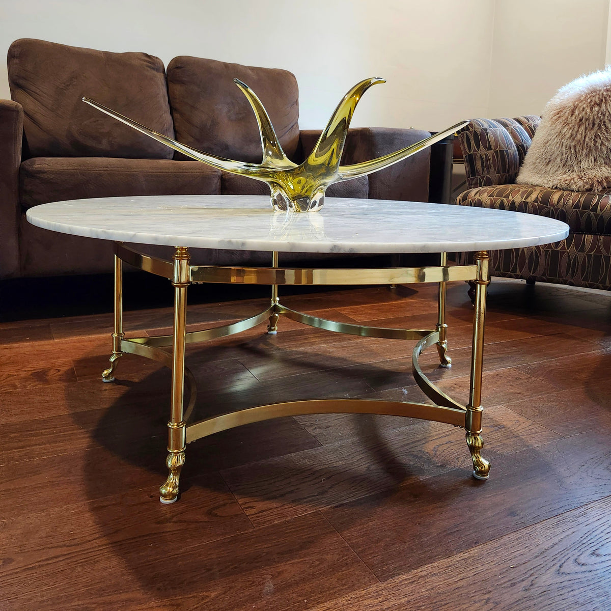 Magnificent rare La Barge solid brass & real marble coffee table