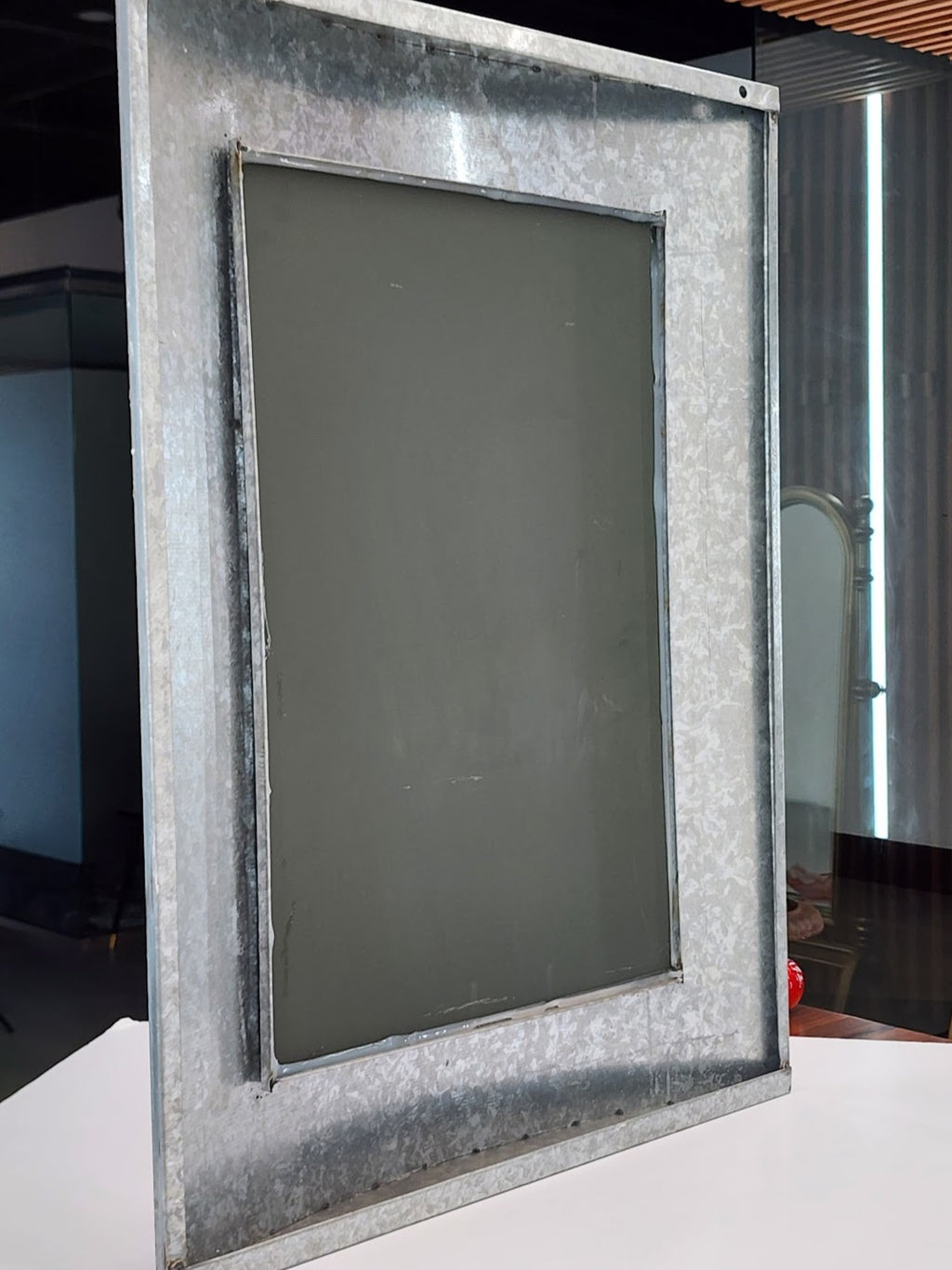 Brutalist mid-century modern industrial brushed steel mirror
