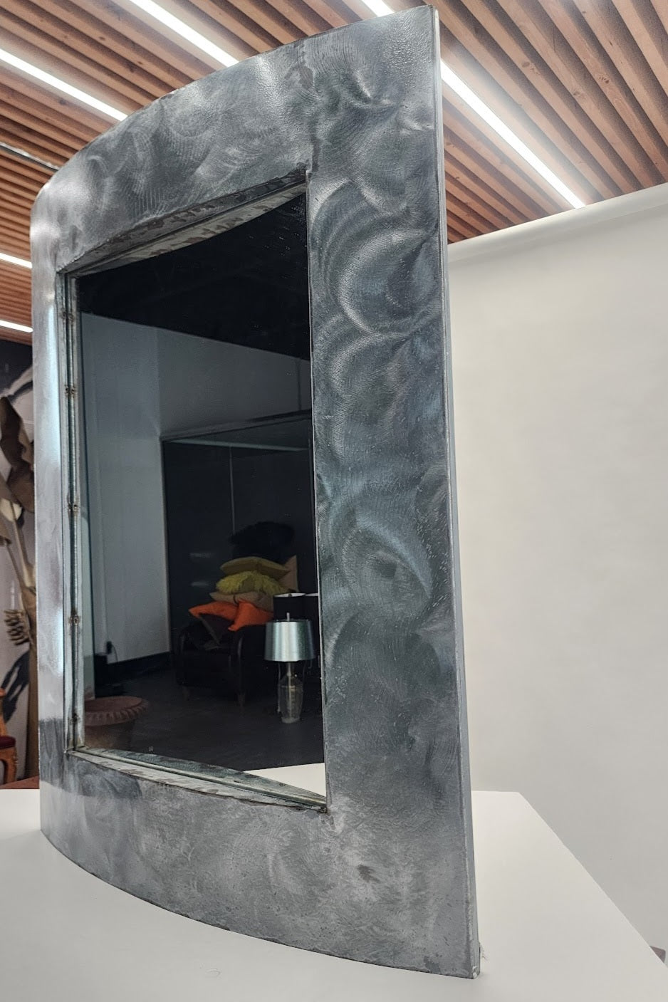 Brutalist mid-century modern industrial brushed steel mirror