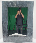 Brutalist mid-century modern industrial brushed steel mirror