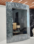 Brutalist mid-century modern industrial brushed steel mirror