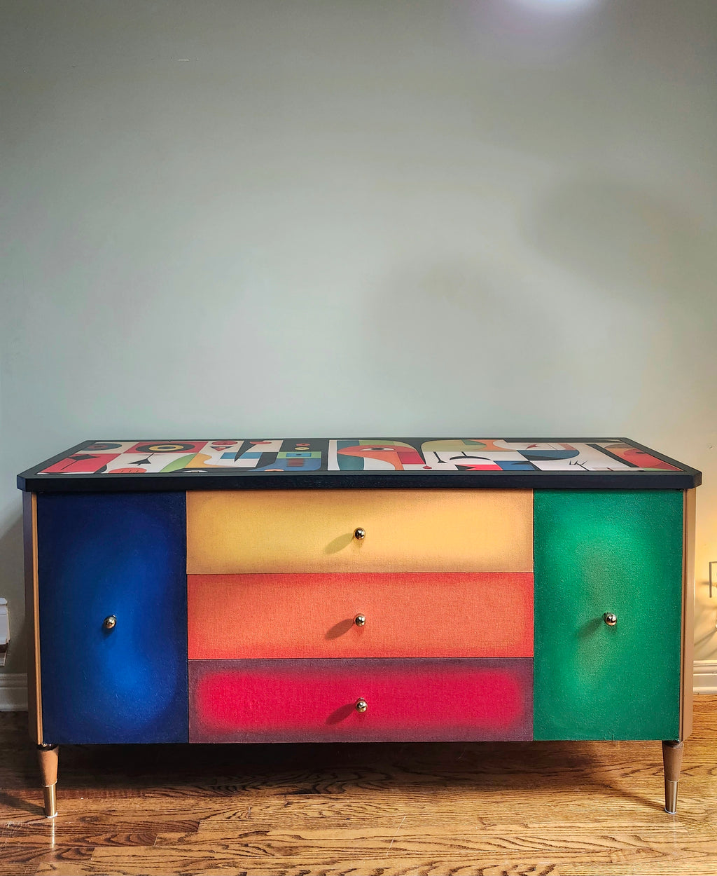Mid-century modern unique Cubism inspired dresser