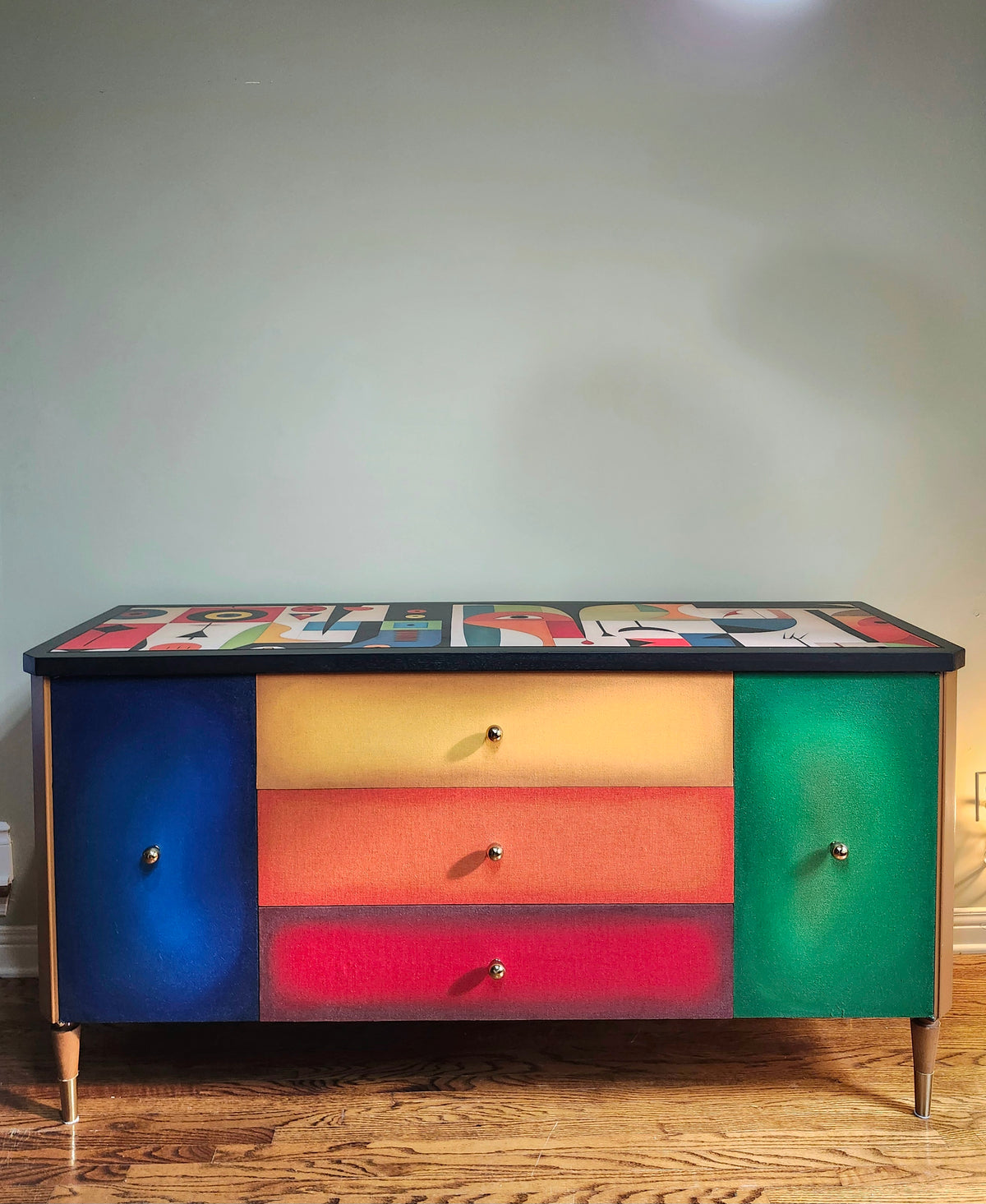 Mid-century modern unique Cubism inspired dresser