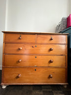 Vintage Pine 5-Drawer Dresser with Mirror