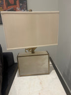 Vintage Alabaster Cube Lamp with Brass Trim