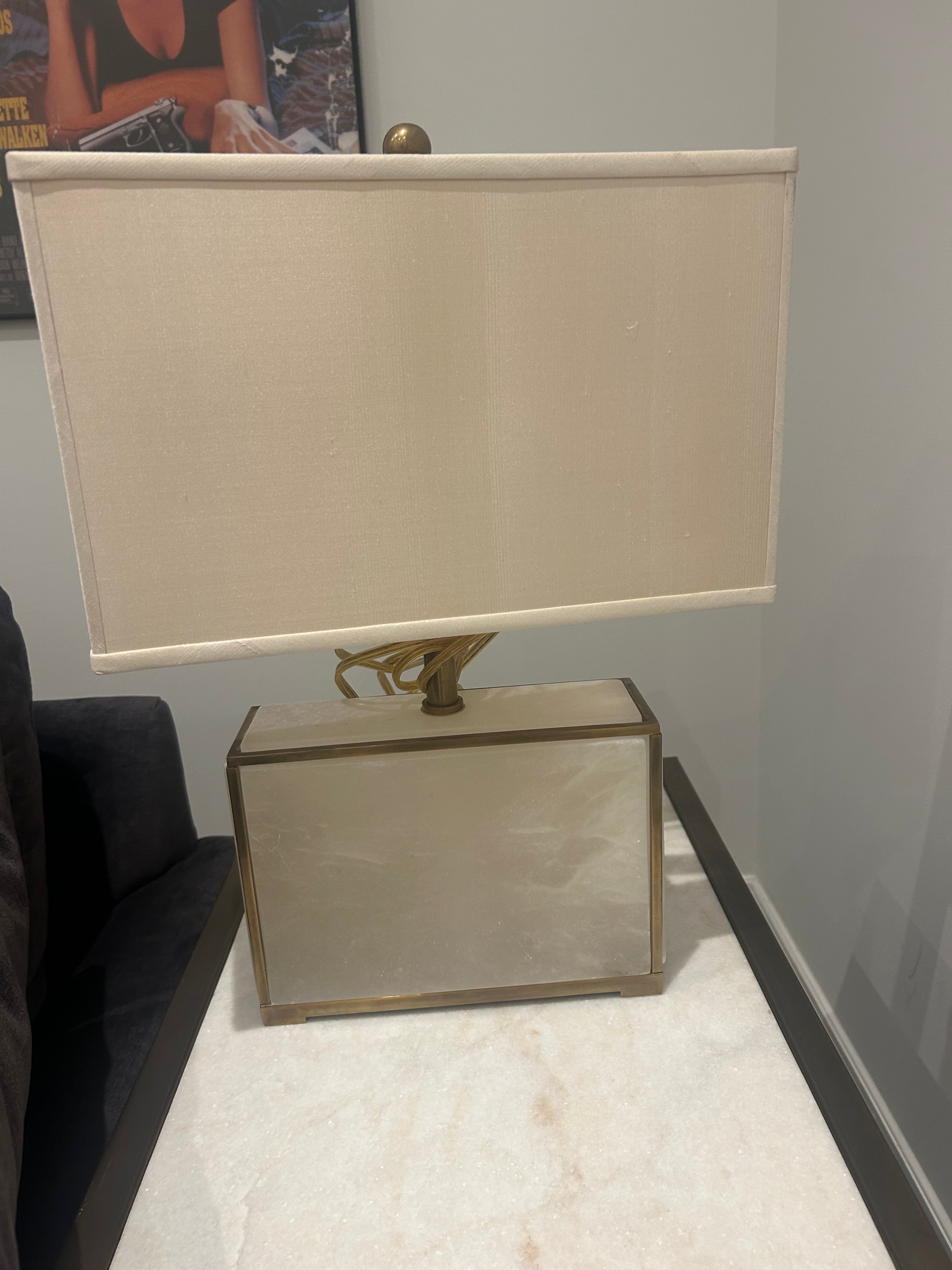 Vintage Alabaster Cube Lamp with Brass Trim