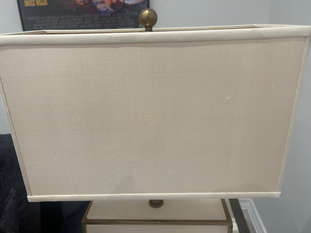 Vintage Alabaster Cube Lamp with Brass Trim