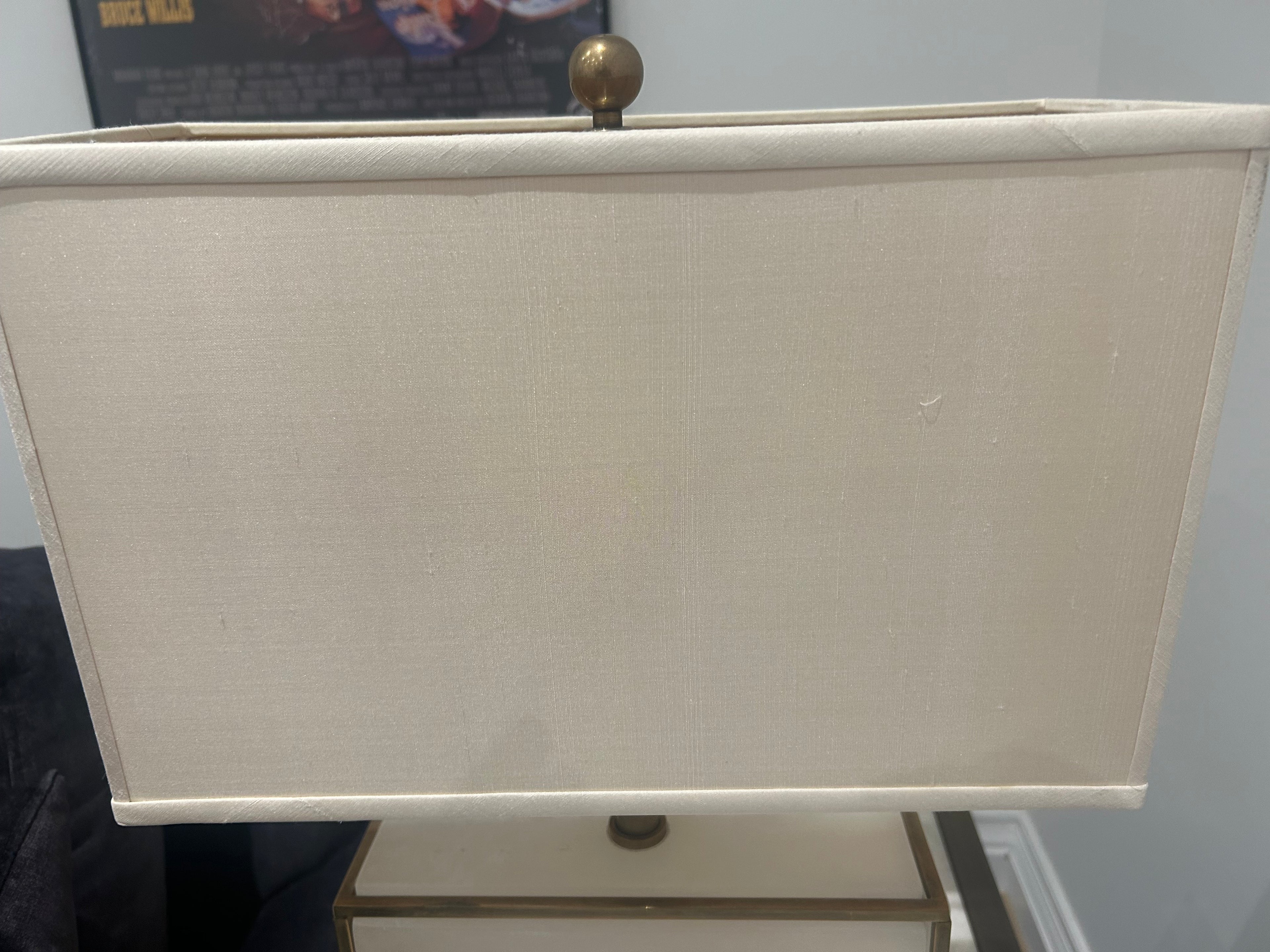 Vintage Alabaster Cube Lamp with Brass Trim
