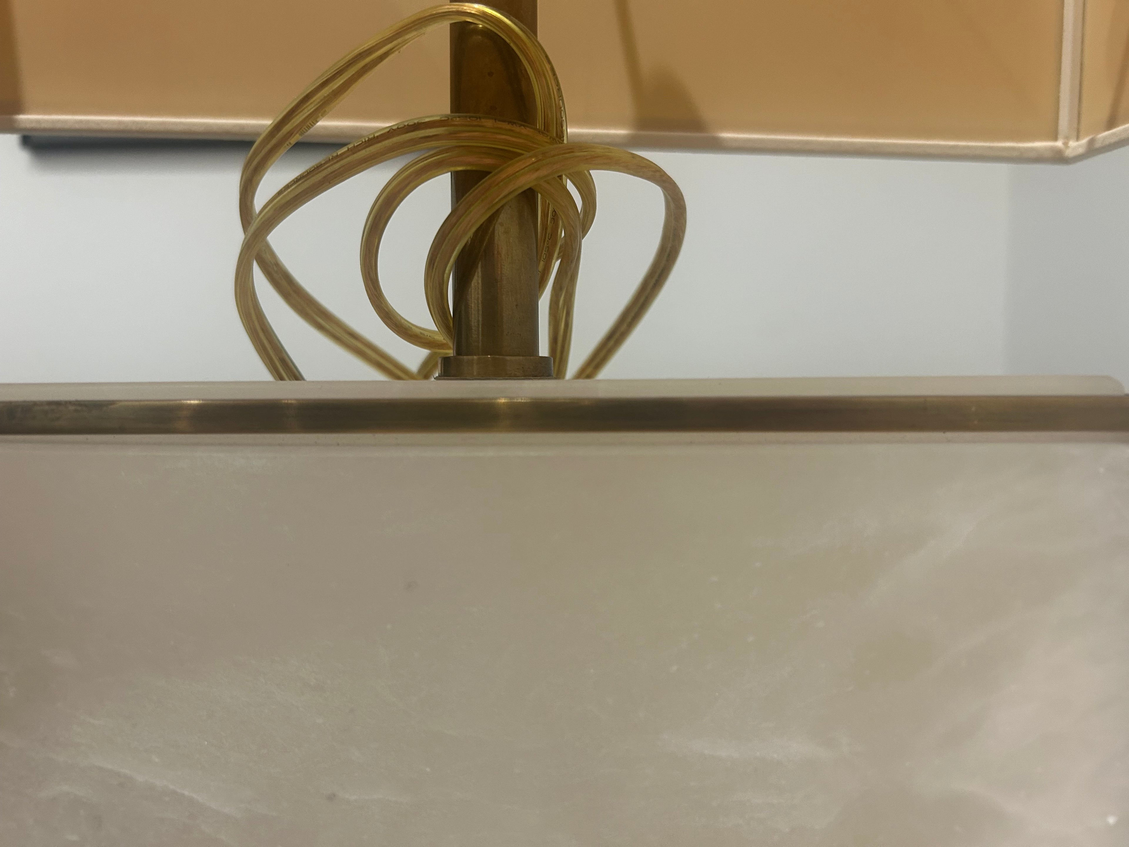 Vintage Alabaster Cube Lamp with Brass Trim