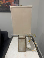 Vintage Alabaster Cube Lamp with Brass Trim