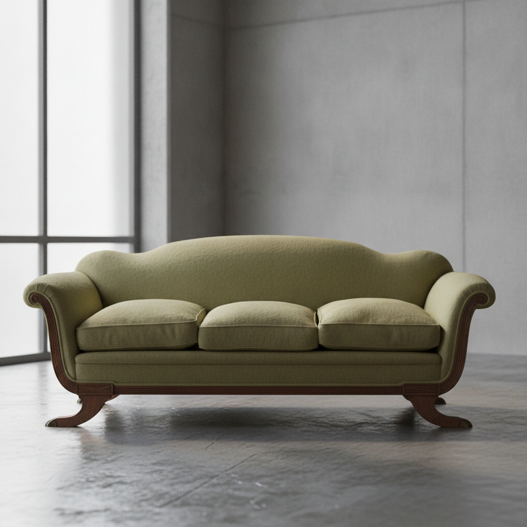 Vintage Duncan Phyfe Camelback Sofa with Brass Claw Feet — 3 Seater