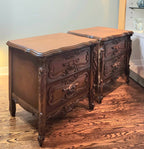 Pair of Ornate Carved Mahogany French Provincial Nightstands