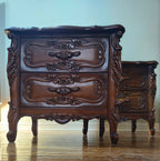 Ornate carved mahogany French Provincial nightstands (X2)