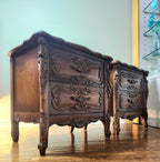 Pair of Ornate Carved Mahogany French Provincial Nightstands
