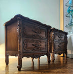 Ornate carved mahogany French Provincial nightstands (X2)