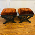 Pair of Rust Velvet Tufted X-Base Benches / Stools