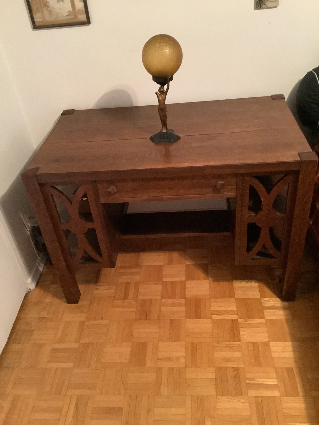 1900s antique mission arts and crafts solid tiger oak office or writing desk